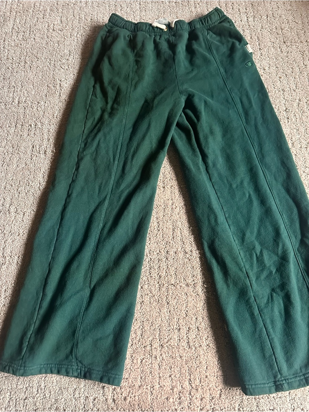 Champion Forest Green Sweatpants Small Wide Leg Lounge Athleisure